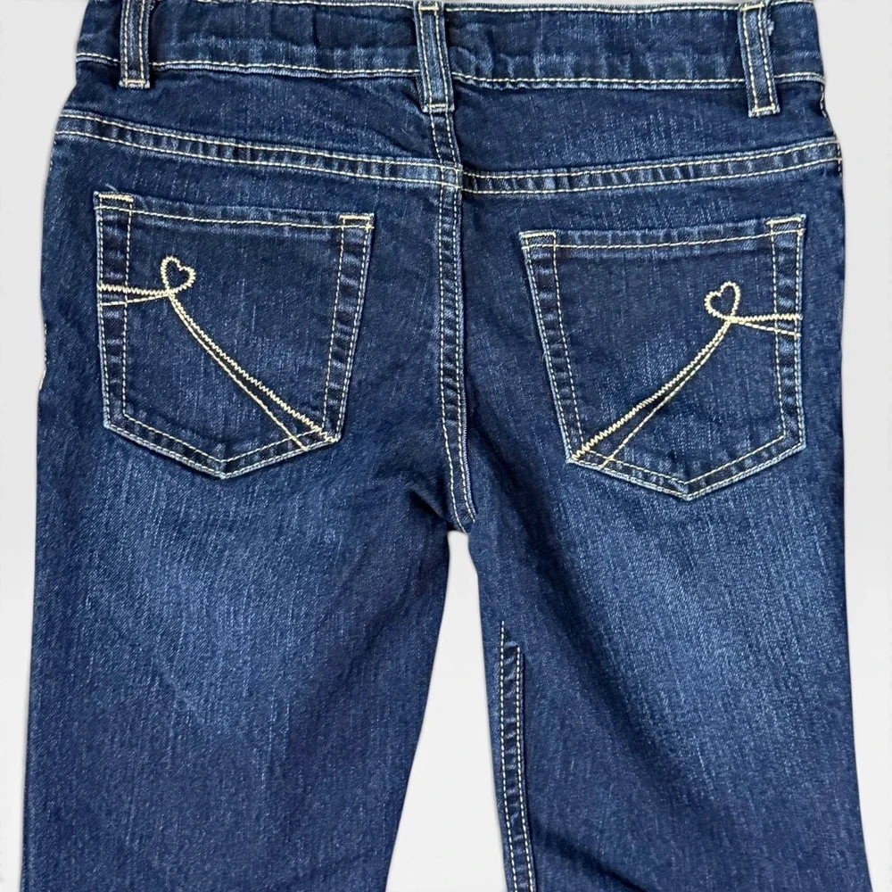 The Childrens Place Girls Blue Stretch Denim Bootcut Jeans Heart Embroidery 10